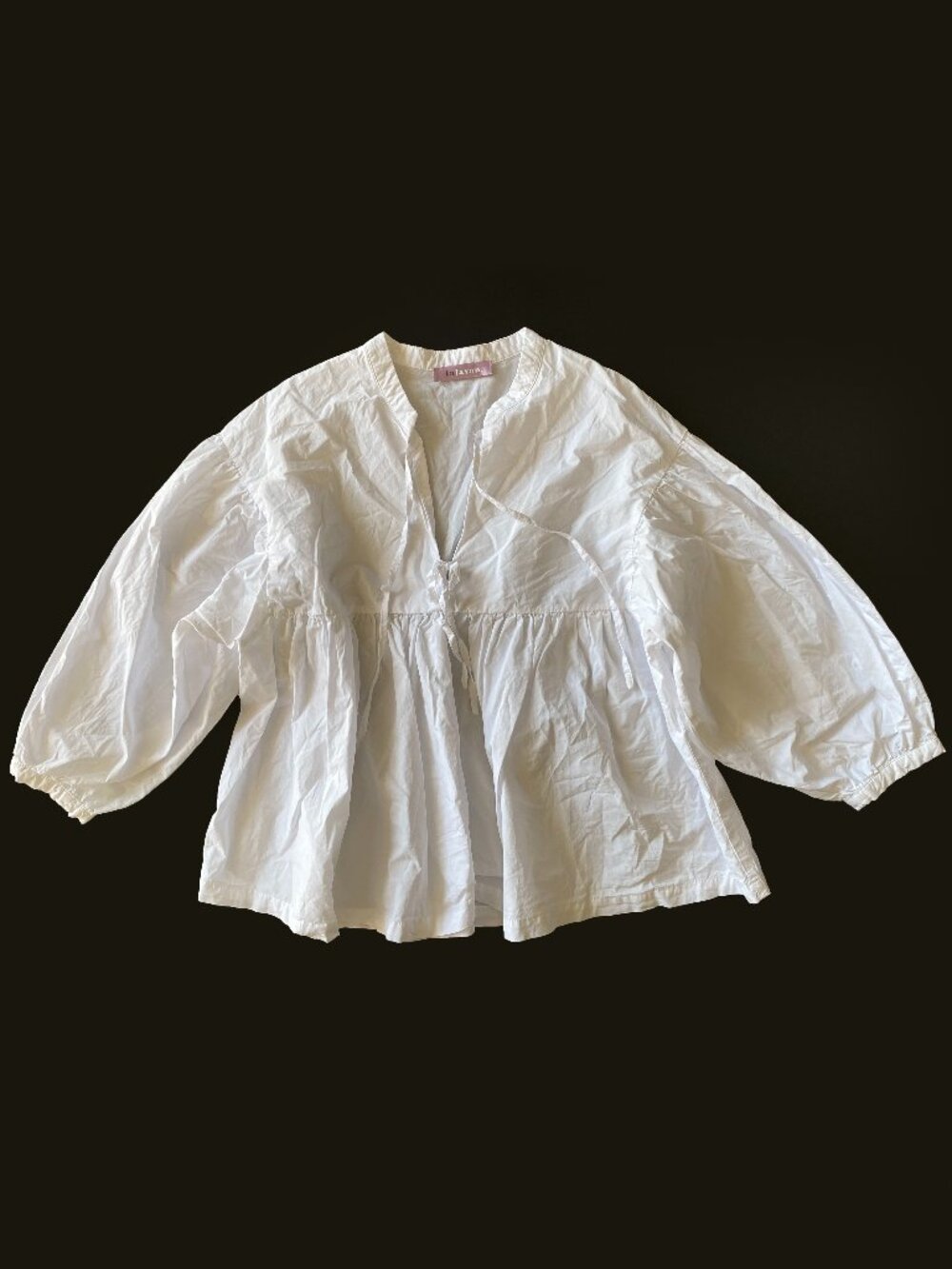 Lalavon White Cotton Puff Sleeve Tie Front Blouse Size M Bohemian